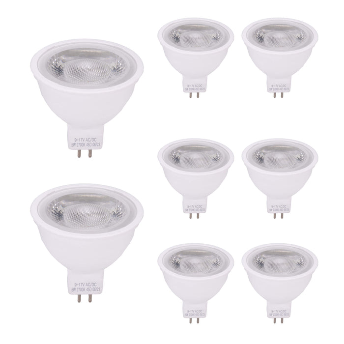Gardenreet 5W MR16 LED Bulb, AC/DC 12V Low Voltage, GU5.3 Bi-Pin Base, 450 Lumens 35W Halogen Equivalent, 45 Degree Spot night light bulb for Outdoor Soptlight, Well Light, Downlight(2700/4000/5000K) - Sweatfully