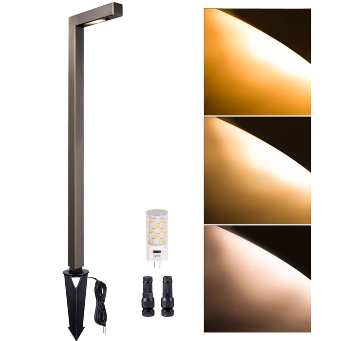 Gardenreet Solid Brass Low Voltage Landscape Path Light, 12V LED Outdoor Accent Pathway and Area Light(Modern L-shape 2404) - Sweatfully