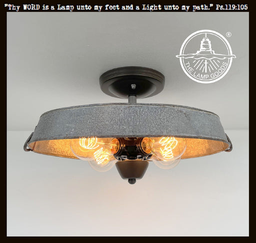Oval Galvanized Zinc Flat Tub Laundry Room Ceiling Light Fixture - Sweatfully