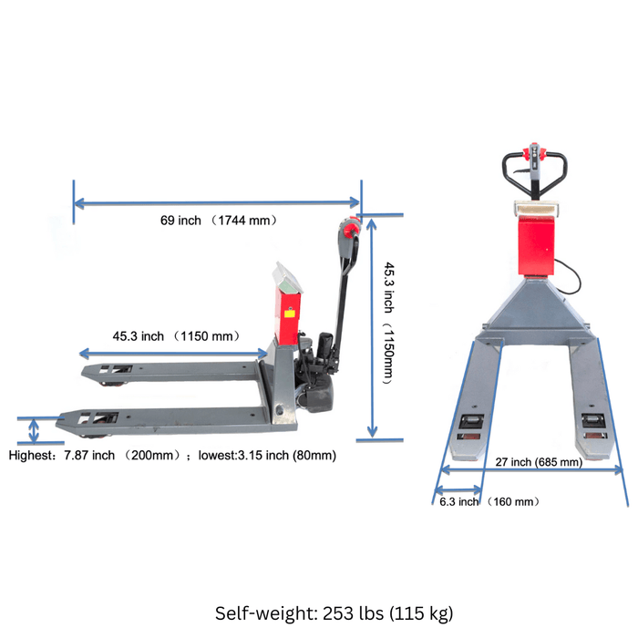 SUNMAX PT4400W Electric Walkie Pallet Truck with Built-in Scale, 4400 lbs Capacity, 45" x 27" Fork Size, Electric Brake - Sweatfully