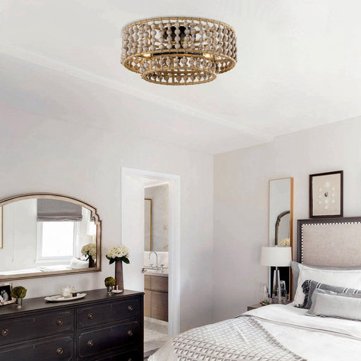 Farmhouse 3-Light Wood Beaded Flush Mount Ceiling Lights - Sweatfully