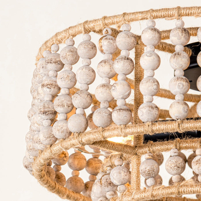 Farmhouse 3-Light Wood Beaded Flush Mount Ceiling Lights - Sweatfully