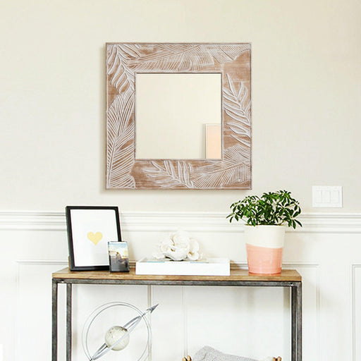 Parrot Uncle Frame for Mirrors Traditional Square Mirror Vintage Wall Decoration with Leaf Pattern - Sweatfully