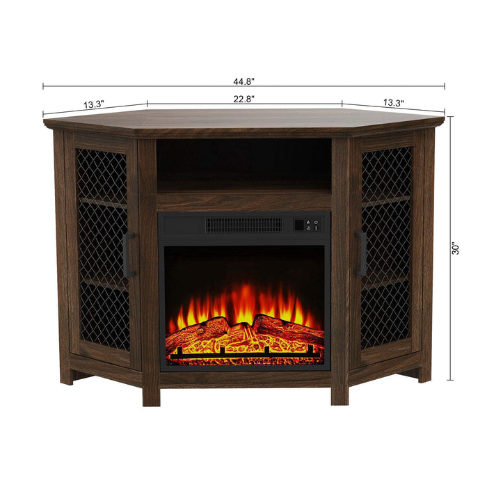 45" Corner Electric Fireplace TV Stands Console Table with 2 Metal Mesh Doors - Sweatfully