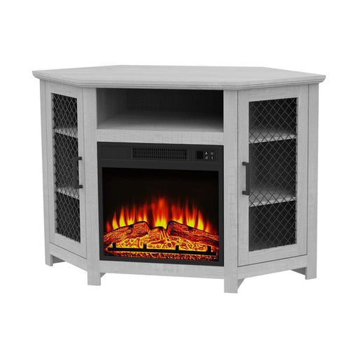 45" Corner Electric Fireplace TV Stands Console Table with 2 Metal Mesh Doors - Sweatfully