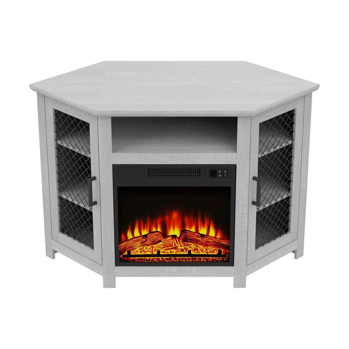 45" Corner Electric Fireplace TV Stands Console Table with 2 Metal Mesh Doors - Sweatfully