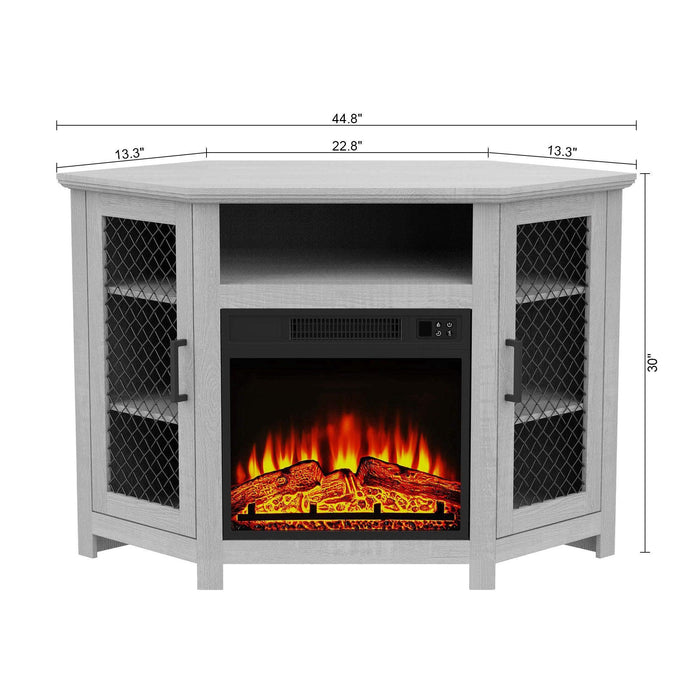 45" Corner Electric Fireplace TV Stands Console Table with 2 Metal Mesh Doors - Sweatfully