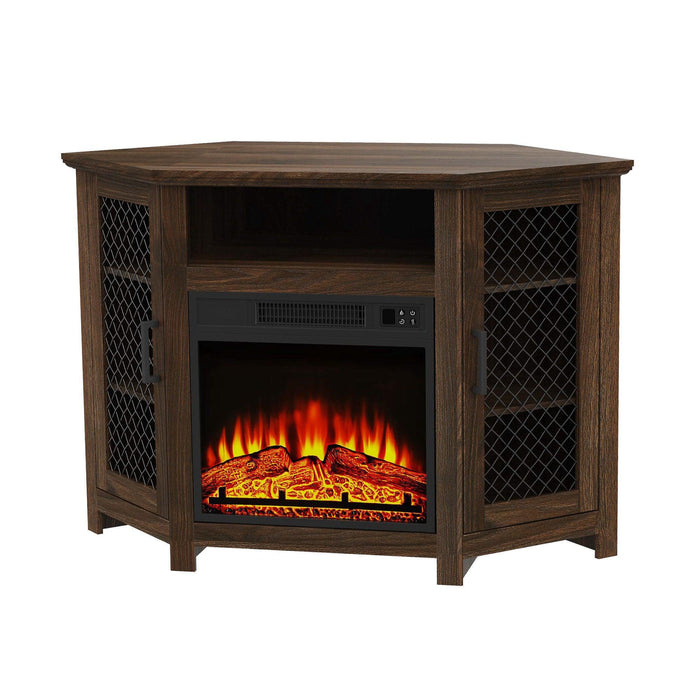 45" Corner Electric Fireplace TV Stands Console Table with 2 Metal Mesh Doors - Sweatfully