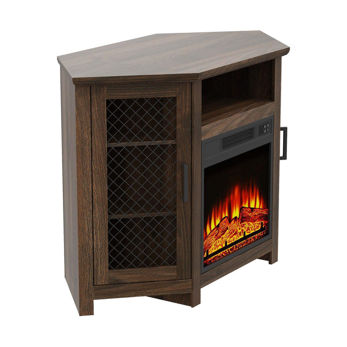 45" Corner Electric Fireplace TV Stands Console Table with 2 Metal Mesh Doors - Sweatfully