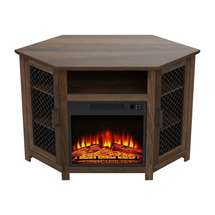 45" Corner Electric Fireplace TV Stands Console Table with 2 Metal Mesh Doors - Sweatfully