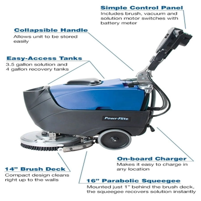 Powr-Flite Predator 14" Battery Automatic Floor Scrubber - Sweatfully
