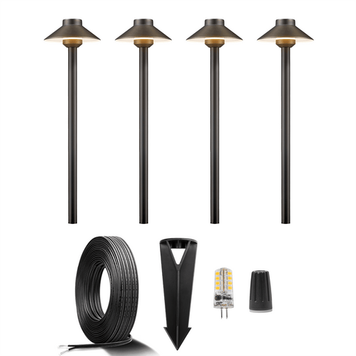 Gardenreet Brass 12V Landscape Lighting Kit (4/6Pack Path Lights) with Cable, Wire Connectors for Outdoor House Yard Patio Pathway Lighting Without Low Voltage Transformer - Sweatfully