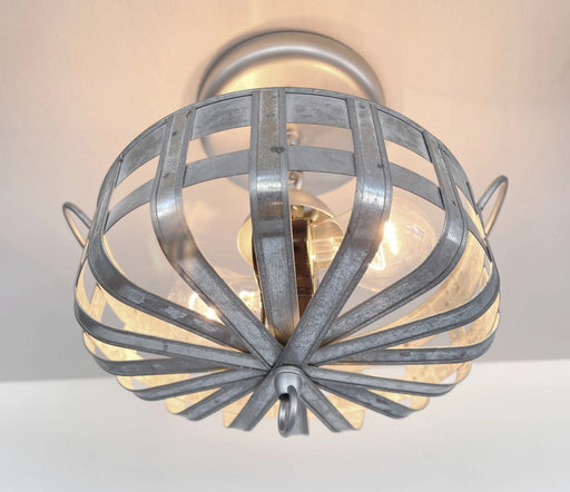 Petite Galvanized Strapped Metal Ceiling Light - Sweatfully