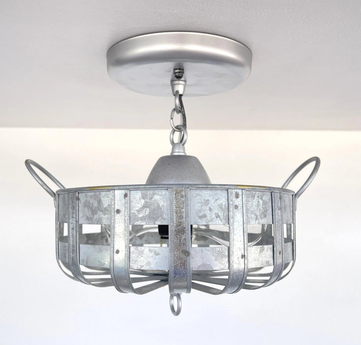 Petite Galvanized Strapped Metal Ceiling Light - Sweatfully
