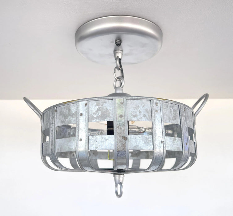 Petite Galvanized Strapped Metal Ceiling Light - Sweatfully