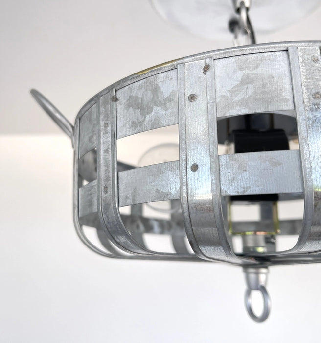 Petite Galvanized Strapped Metal Ceiling Light - Sweatfully