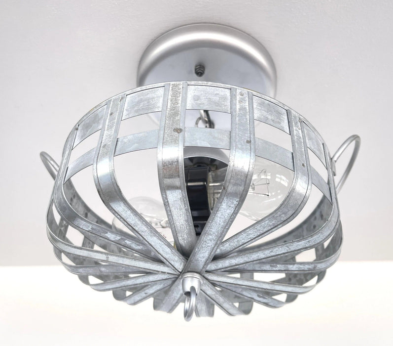 Petite Galvanized Strapped Metal Ceiling Light - Sweatfully