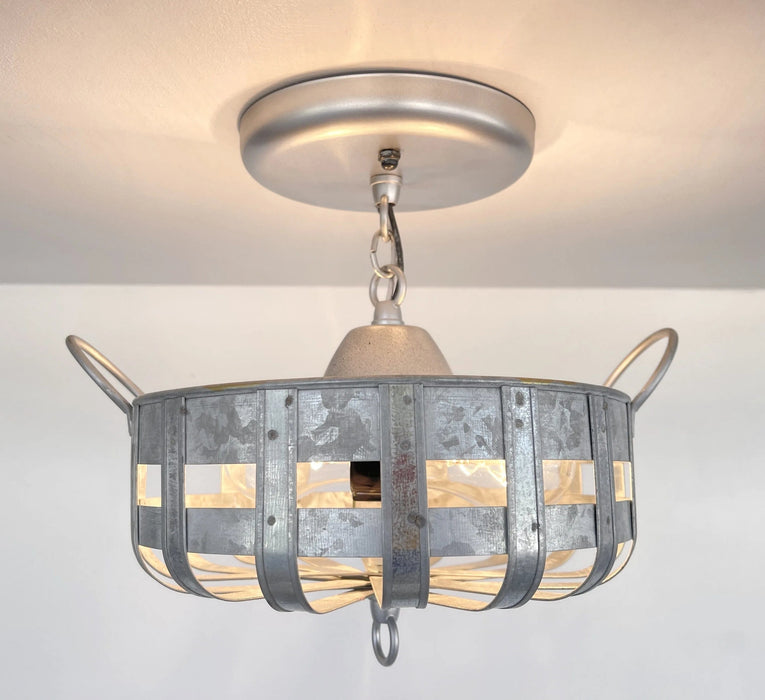 Petite Galvanized Strapped Metal Ceiling Light - Sweatfully