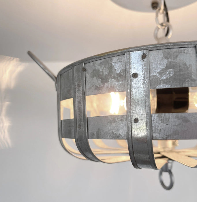 Petite Galvanized Strapped Metal Ceiling Light - Sweatfully