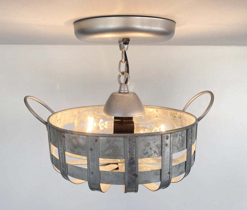 Petite Galvanized Strapped Metal Ceiling Light - Sweatfully