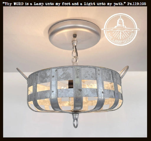 Petite Galvanized Strapped Metal Ceiling Light - Sweatfully