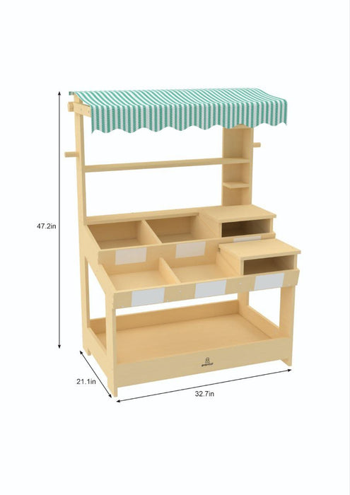 Cypress Wooden Market Stand – Pretend Play Shop for Kids with Storage - Sweatfully