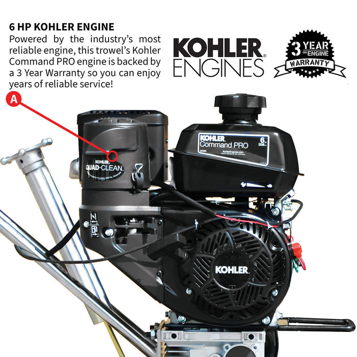 24" Concrete Power Trowel Edger 6HP Kohler Float Pan Blade Screed Finishing Tool - Sweatfully