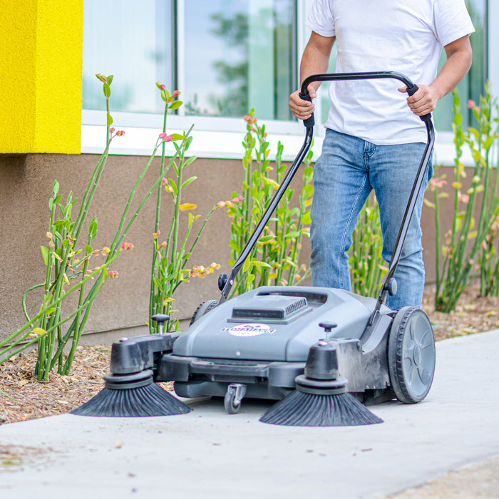 Commercial 38" Push Sweeper with Triple Power Brooms - Sweatfully