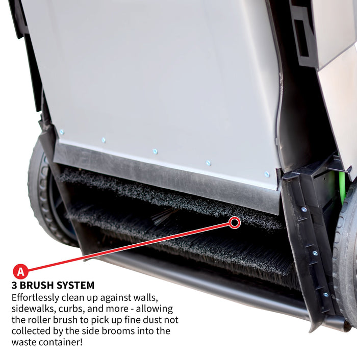 Commercial 38" Push Sweeper with Triple Power Brooms - Sweatfully