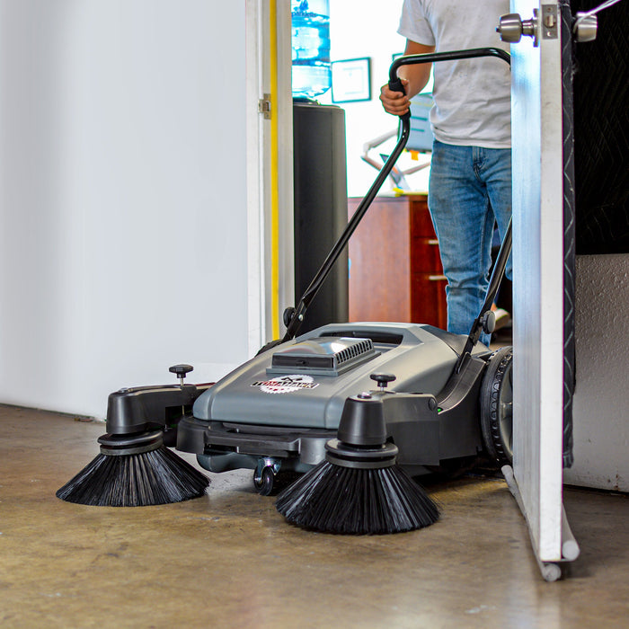Commercial 38" Push Sweeper with Triple Power Brooms - Sweatfully