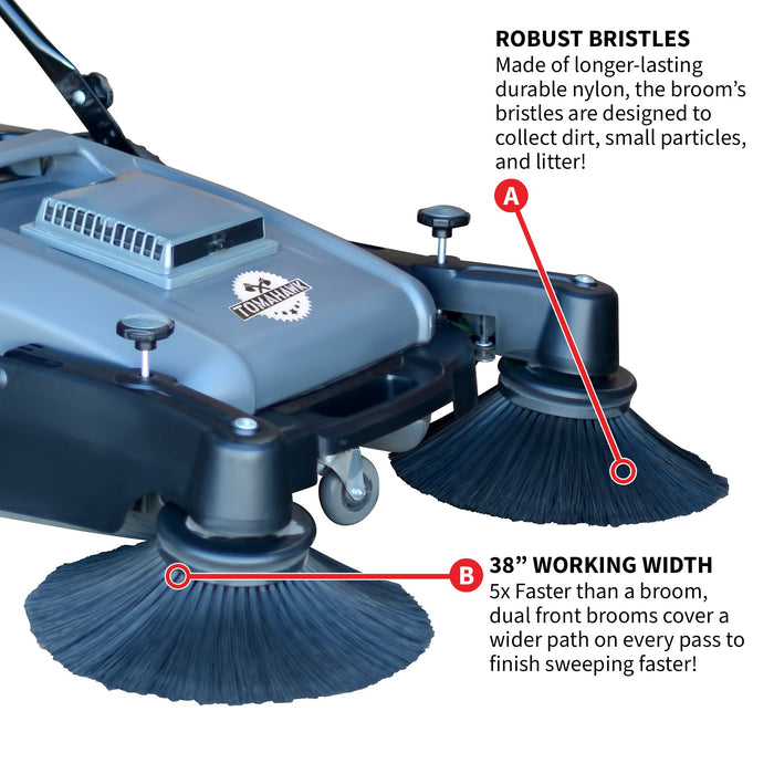 Commercial 38" Push Sweeper with Triple Power Brooms - Sweatfully