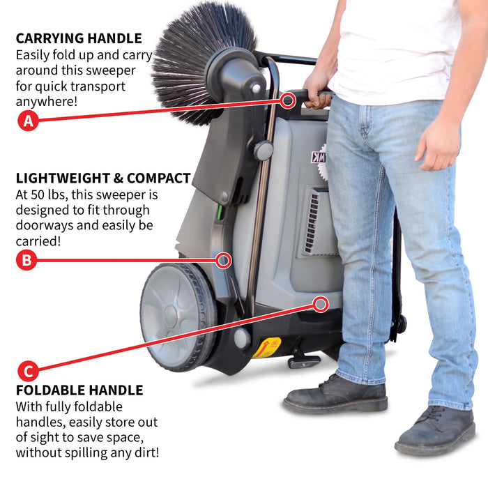 Commercial 38" Push Sweeper with Triple Power Brooms - Sweatfully