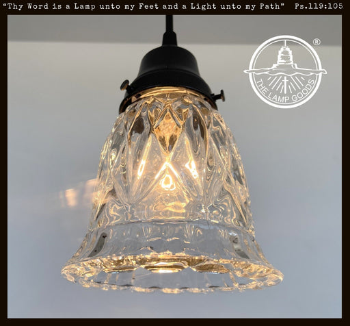 Heavy Pressed Vintage 1950's Antique Diamond PENDANT Light Fixture - Sweatfully