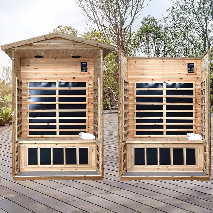 Premium 2-Person Indoor Outdoor Low EMF FAR-Infrared Hemlock Wood Personal Home Sauna Spa, 1750W (SAK27451) - Sweatfully
