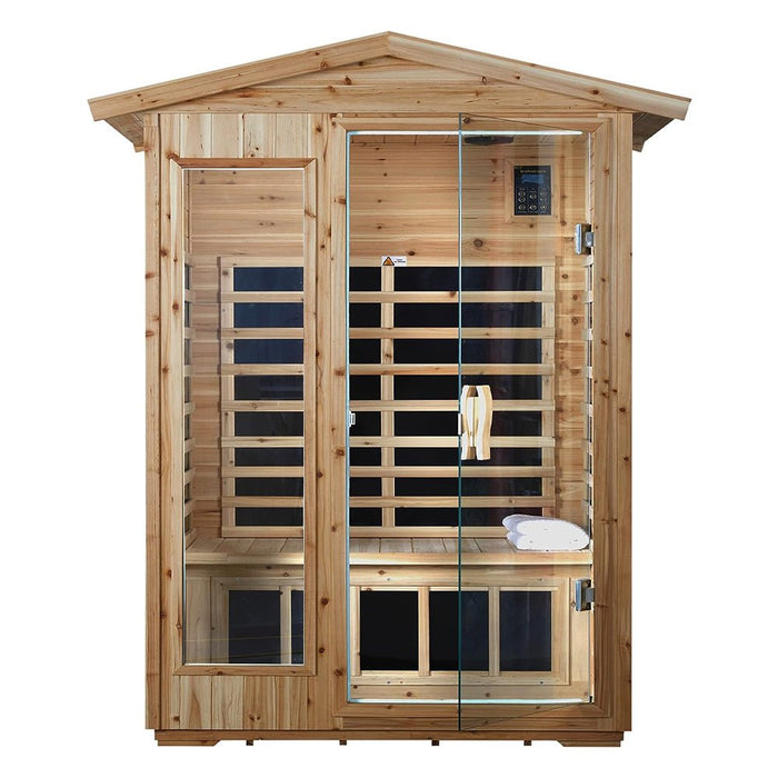 Premium 2-Person Indoor Outdoor Low EMF FAR-Infrared Hemlock Wood Personal Home Sauna Spa, 1750W (SAK27451) - Sweatfully