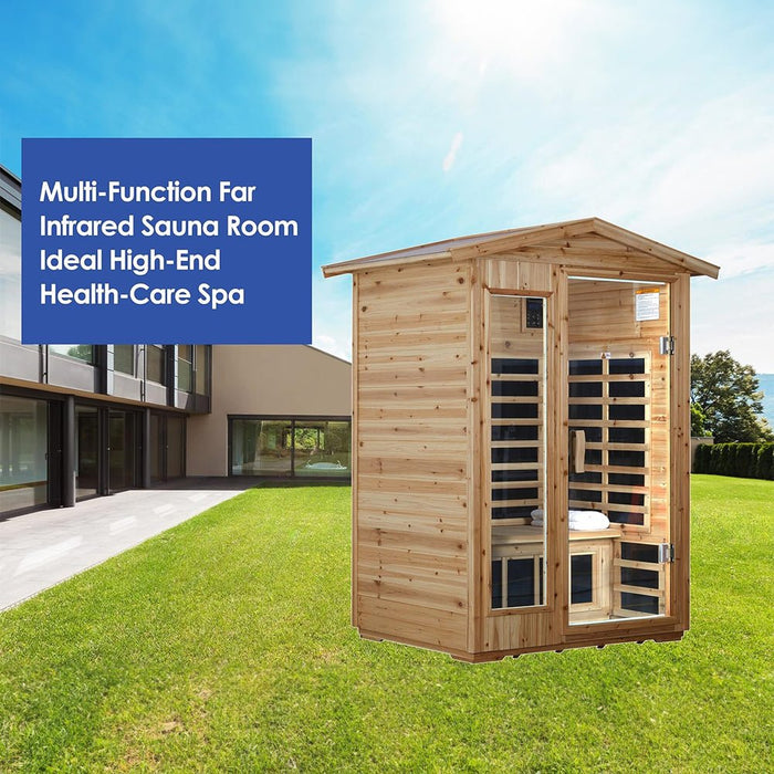 Premium 2-Person Indoor Outdoor Low EMF FAR-Infrared Hemlock Wood Personal Home Sauna Spa, 1750W (SAK27451) - Sweatfully