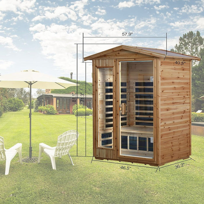 Premium 2-Person Indoor Outdoor Low EMF FAR-Infrared Hemlock Wood Personal Home Sauna Spa, 1750W (SAK27451) - Sweatfully