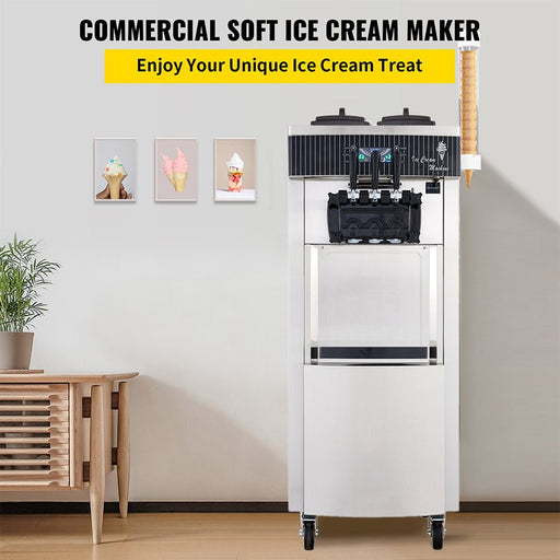 Premium 3 Flavors Commercial Soft Serve Yogurt Ice Cream Machine Maker, 20-28L/H (97524130) - Sweatfully