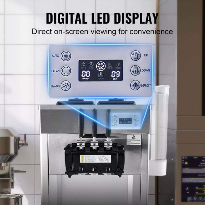 Premium Commercial 3-flavor Freestanding Soft Serve Ice Cream Machine Maker, 21-31 L/H (SAK21874) - Sweatfully