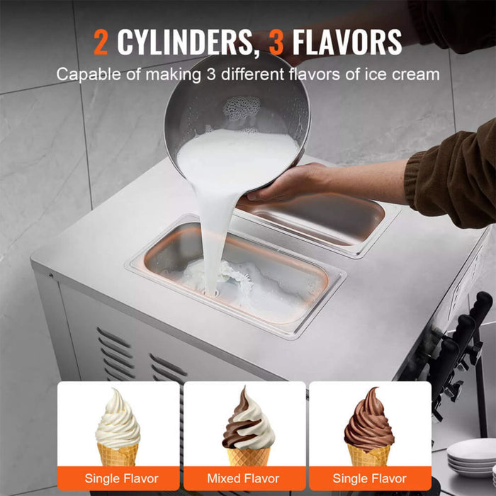 Premium Commercial 3-flavor Freestanding Soft Serve Ice Cream Machine Maker, 21-31 L/H (SAK21874) - Sweatfully
