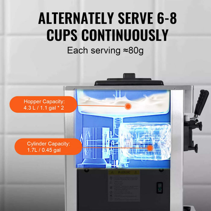 Premium Commercial 3-flavor Freestanding Soft Serve Ice Cream Machine Maker, 21-31 L/H (SAK21874) - Sweatfully