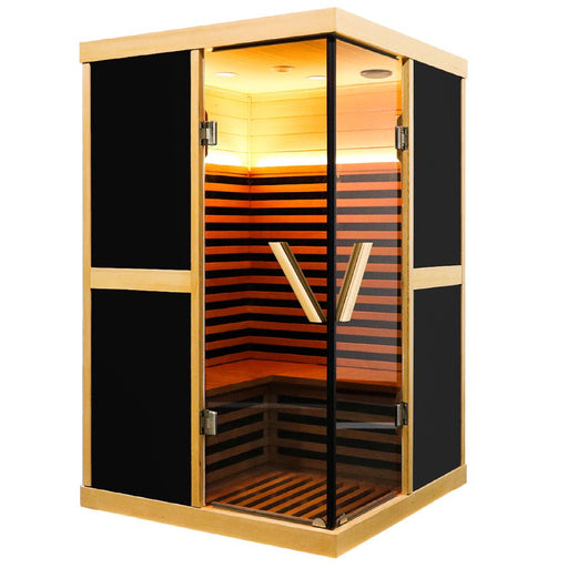 Premium Large 2-Person V-Shaped FAR Infrared Sauna Room With Double Glass Doors, 1980W (96413572) - Sweatfully