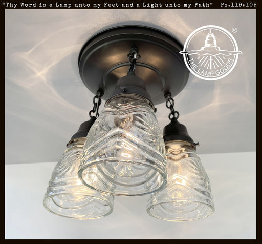 Pressed 1960's Glass Ceiling Light Fixtures Chain Trio - Sweatfully