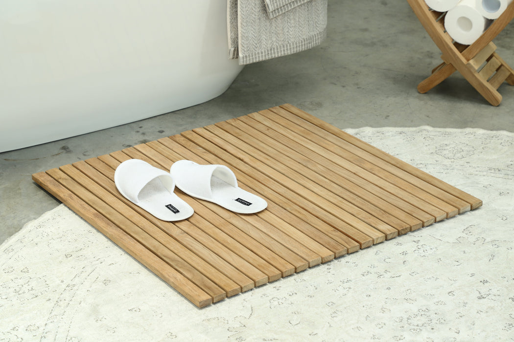 Sapporo Teak Shower and Bath String Mat with Rubber Footing 30″ x 30″ - Sweatfully
