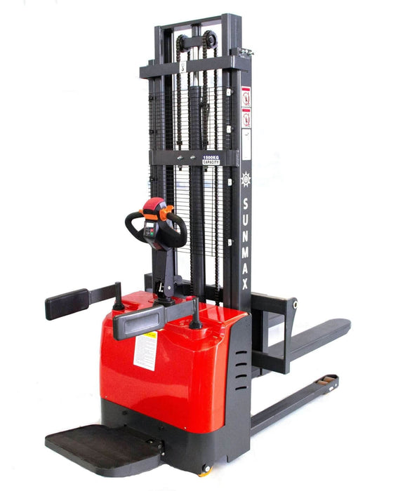 SUNMAX PS3300FE-3M Electric Pallet Stacker | 3300 lbs Capacity, 118″ Lifting Height & Advanced Safety - Sweatfully