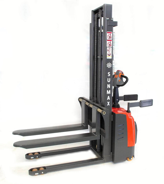SUNMAX PS3300FE-3M Electric Pallet Stacker | 3300 lbs Capacity, 118″ Lifting Height & Advanced Safety - Sweatfully