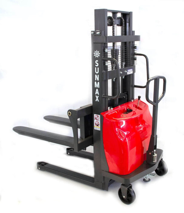 SUNMAX PS3300SE-2M Semi-Electric Pallet Stacker, 3300 lbs Capacity, 78" Lifting Height - Sweatfully