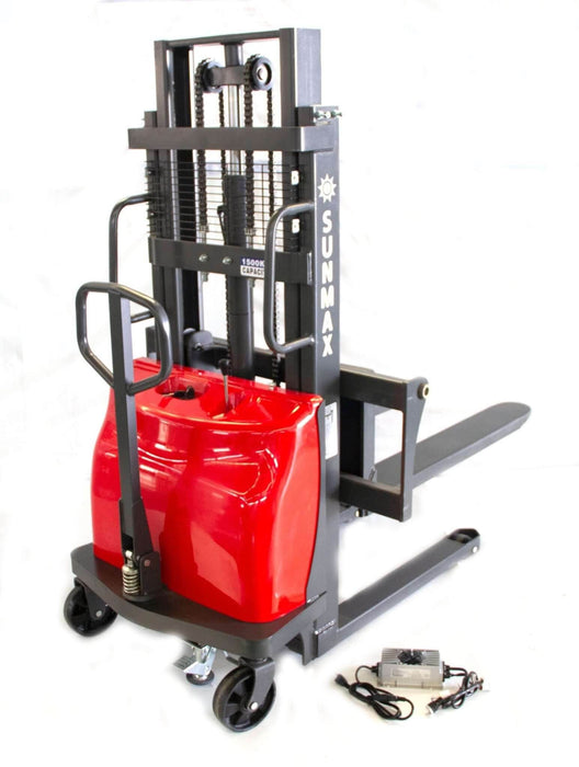 SUNMAX PS3300SE-2M Semi-Electric Pallet Stacker, 3300 lbs Capacity, 78" Lifting Height - Sweatfully