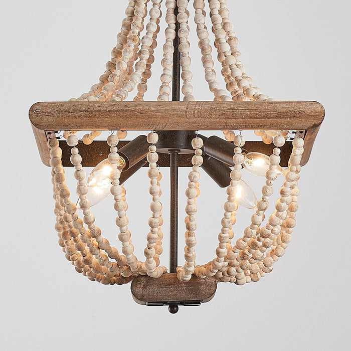 Regas 4-Light Wood Bead Candle Style Chandelier - Sweatfully