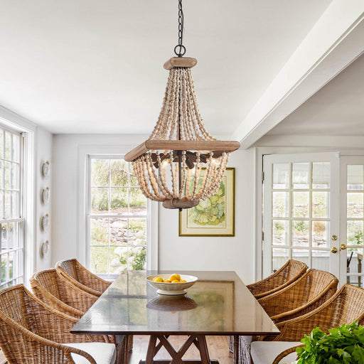Regas 4-Light Wood Bead Candle Style Chandelier - Sweatfully